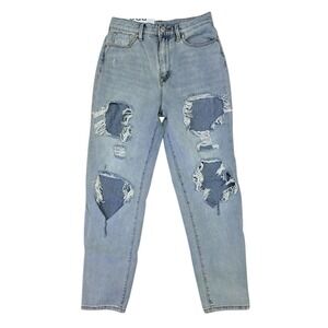 BDG Jeans Women 28 Blue Mom High Rise Distressed Destroyed Grunge 90s Stone Wash